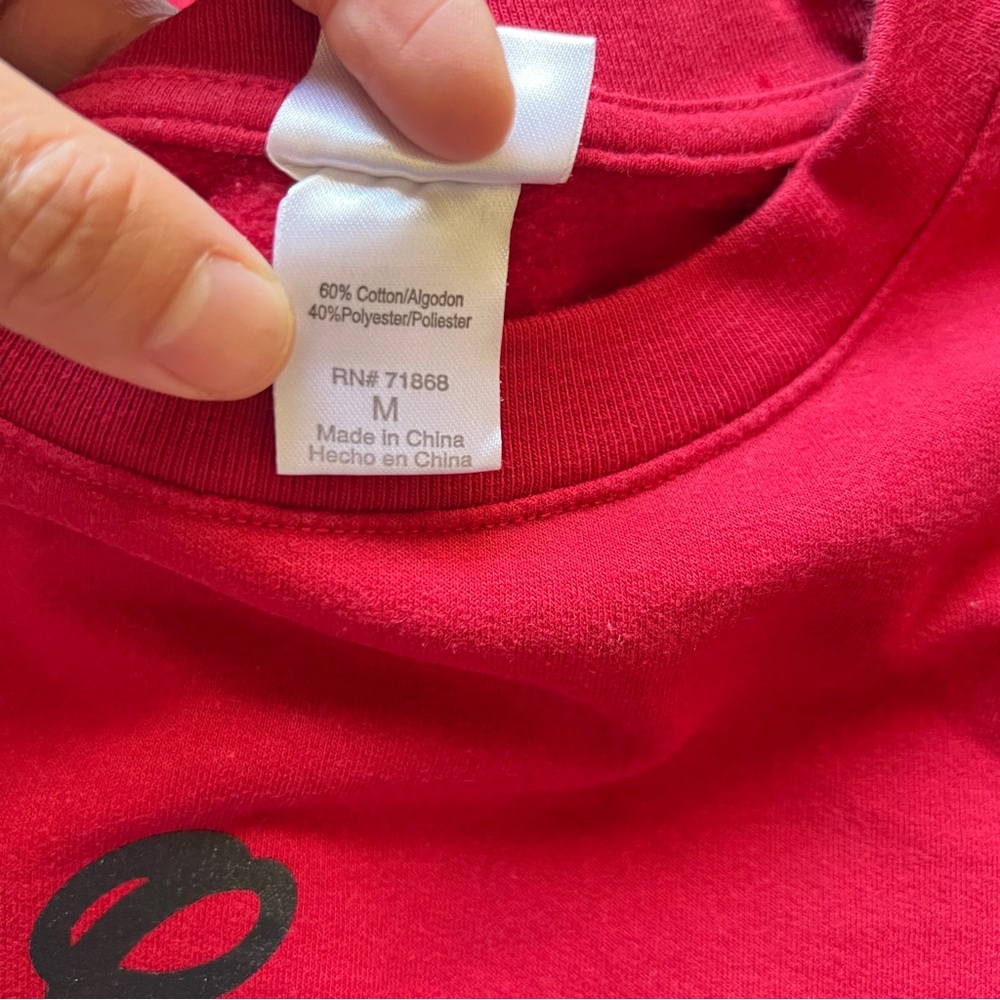 Disney Mickey Mouse Striped Sleeve Red Crewneck Sweatshirt Size Medium - Picture 7 of 9